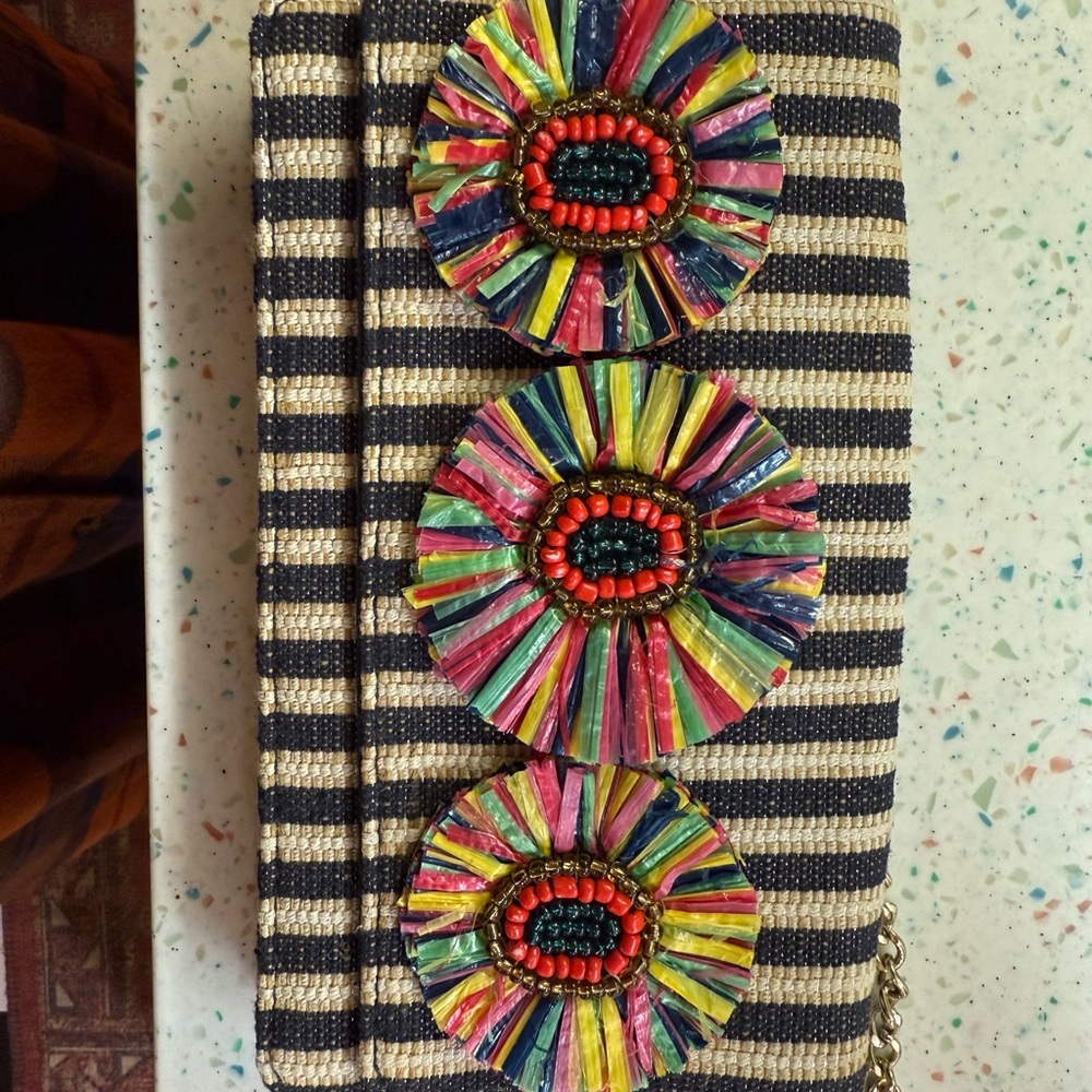 Boho Striped Multicolor Embellished Clutch